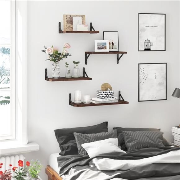 Floating Shelves for Wall, Different Sizes Dark Carbonized Pine Wall Shelves - Picture 6 of 8